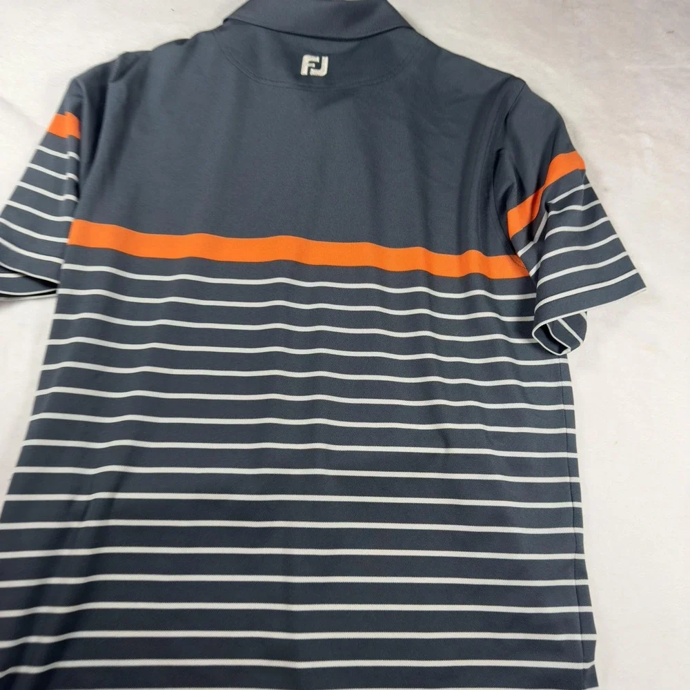 FootJoy Polo Shirt Mens Large Gray Orange‎ Striped Golf Athletic Fit Performance